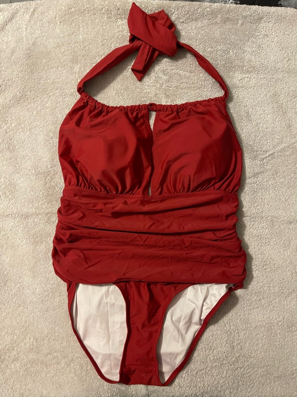 Cupshe Burnt Red Halter Ruched One-Piece Swimsuit
